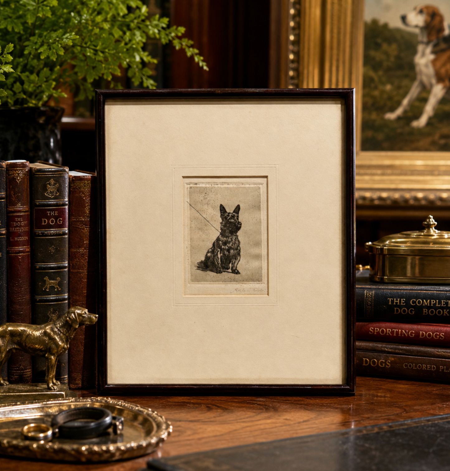 Antique Anton Forster Signed Original Etching “Schottischer Terrier” | Scottish Terrier | c. 1910–1921