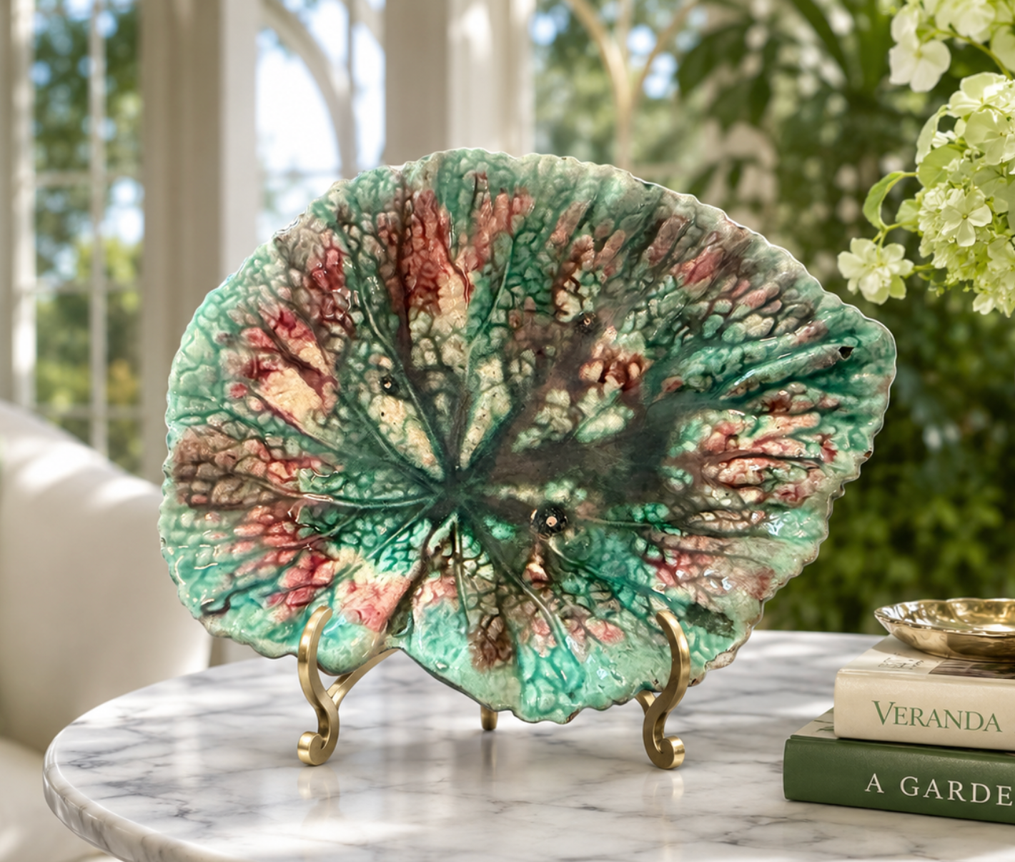 Antique Etruscan Majolica Leaf Plate