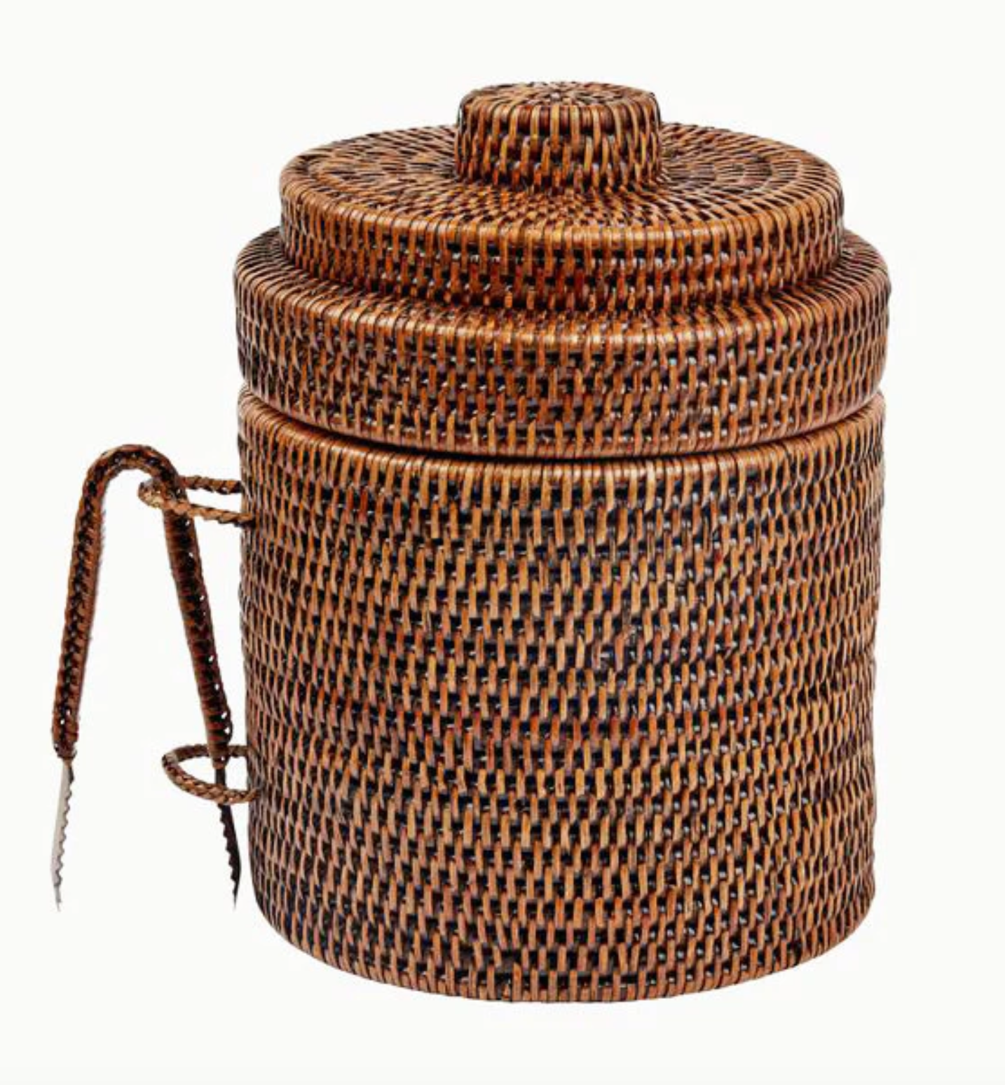 Vintage Ralph Lauren Rattan Ice Bucket and Tongs