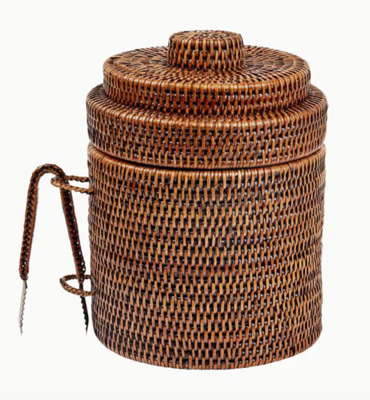 Vintage Ralph Lauren Rattan Ice Bucket and Tongs