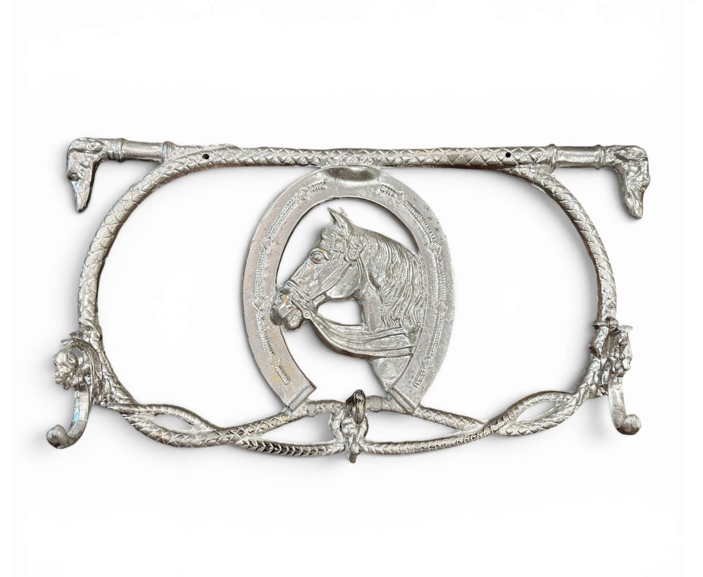 Antique Silver Metal Equestrian Wall Rack