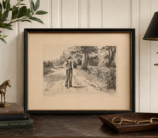 Antique Original Engraving "Bashful Suitor' by E. Brinkman - Artist Signed