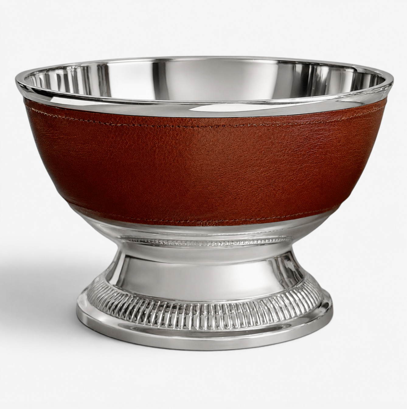 Vintage Ralph Lauren Leather Trimmed Silver Pedestal Bowl