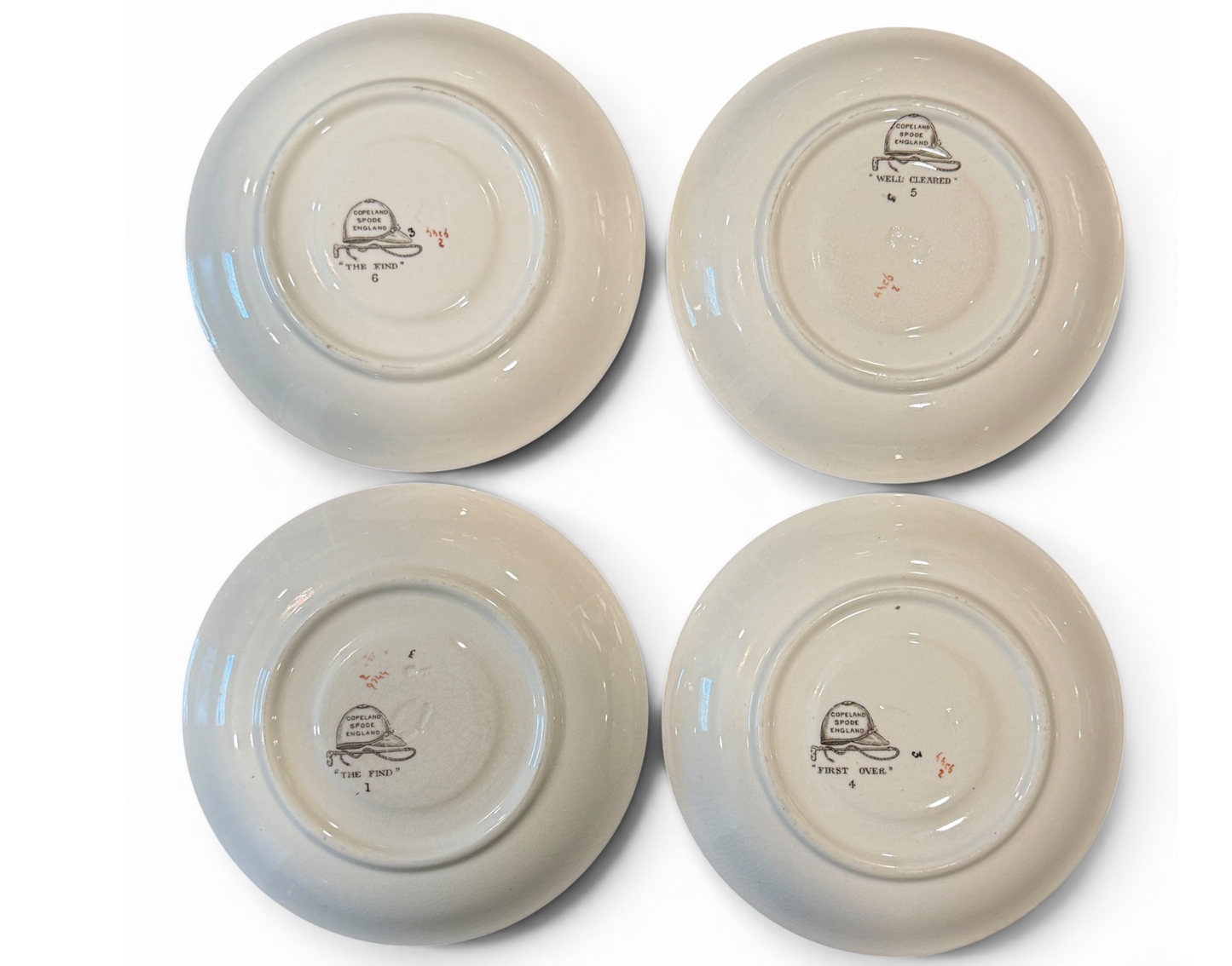 Antique Copeland Spode Herring's Hunt Fox Hunt Cups & Saucers - Set of 4