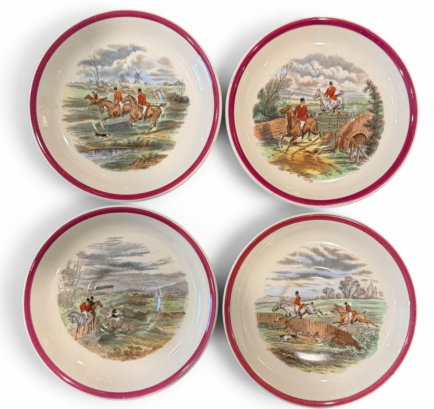 Antique Copeland Spode Herring's Hunt Fox Hunt Cups & Saucers - Set of 4