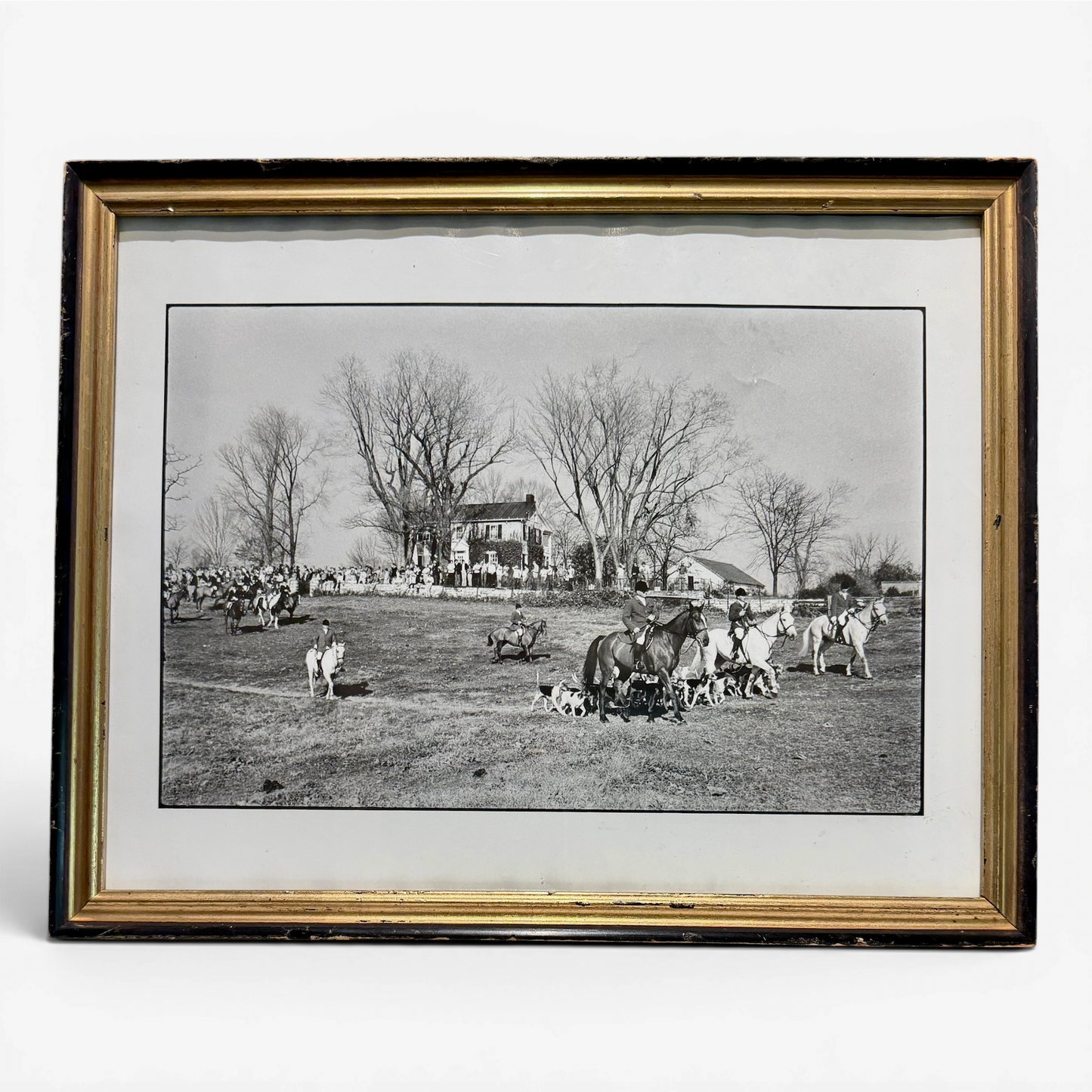 Vintage Historic Millbrook Hunt Photograph in Original Black & Gilt Wood Frame