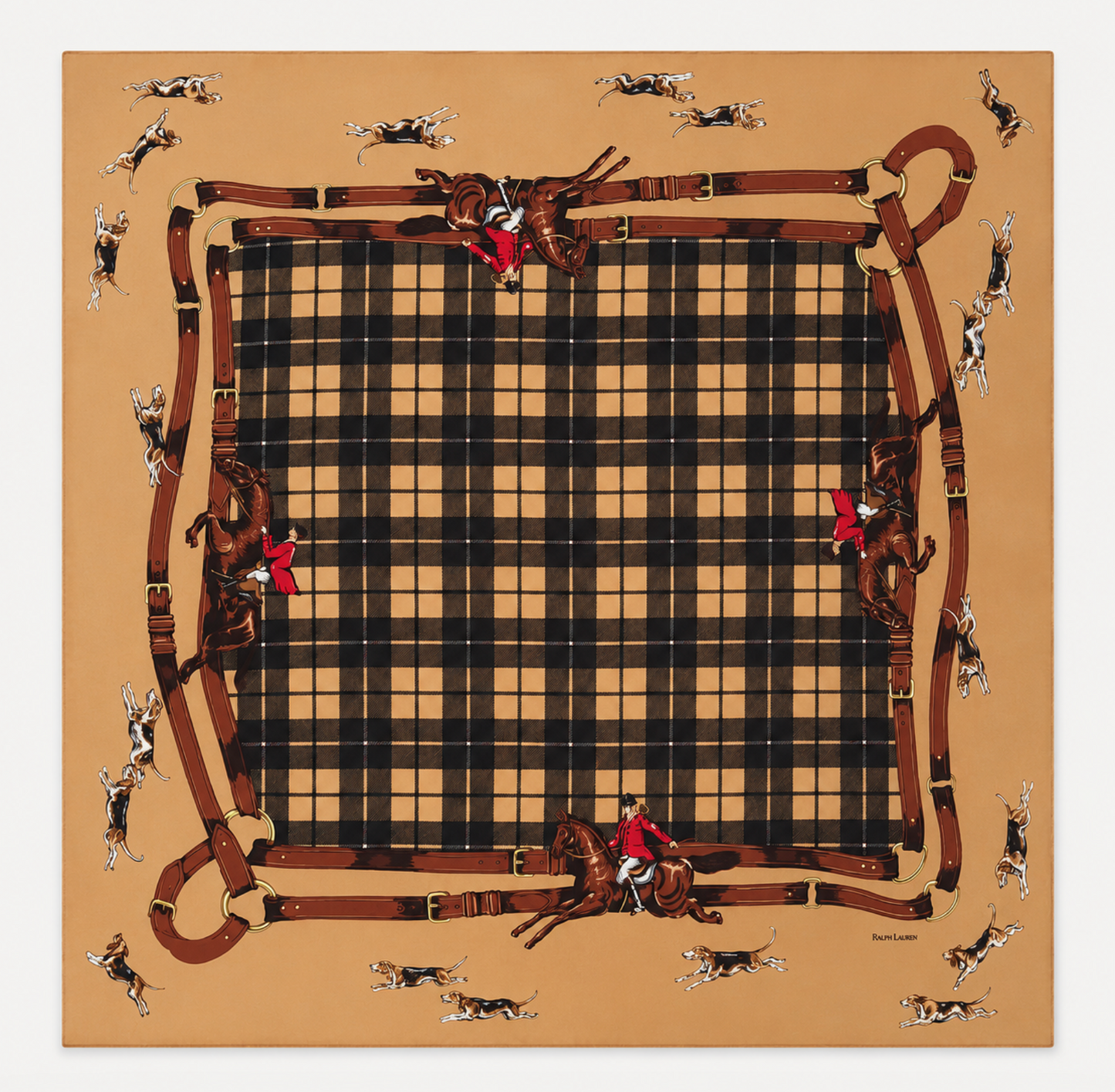 Vintage Ralph Lauren Plaid Fox Hunting Silk Scarf