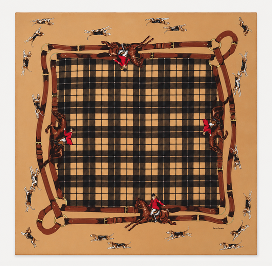 Vintage Ralph Lauren Plaid Fox Hunting Silk Scarf