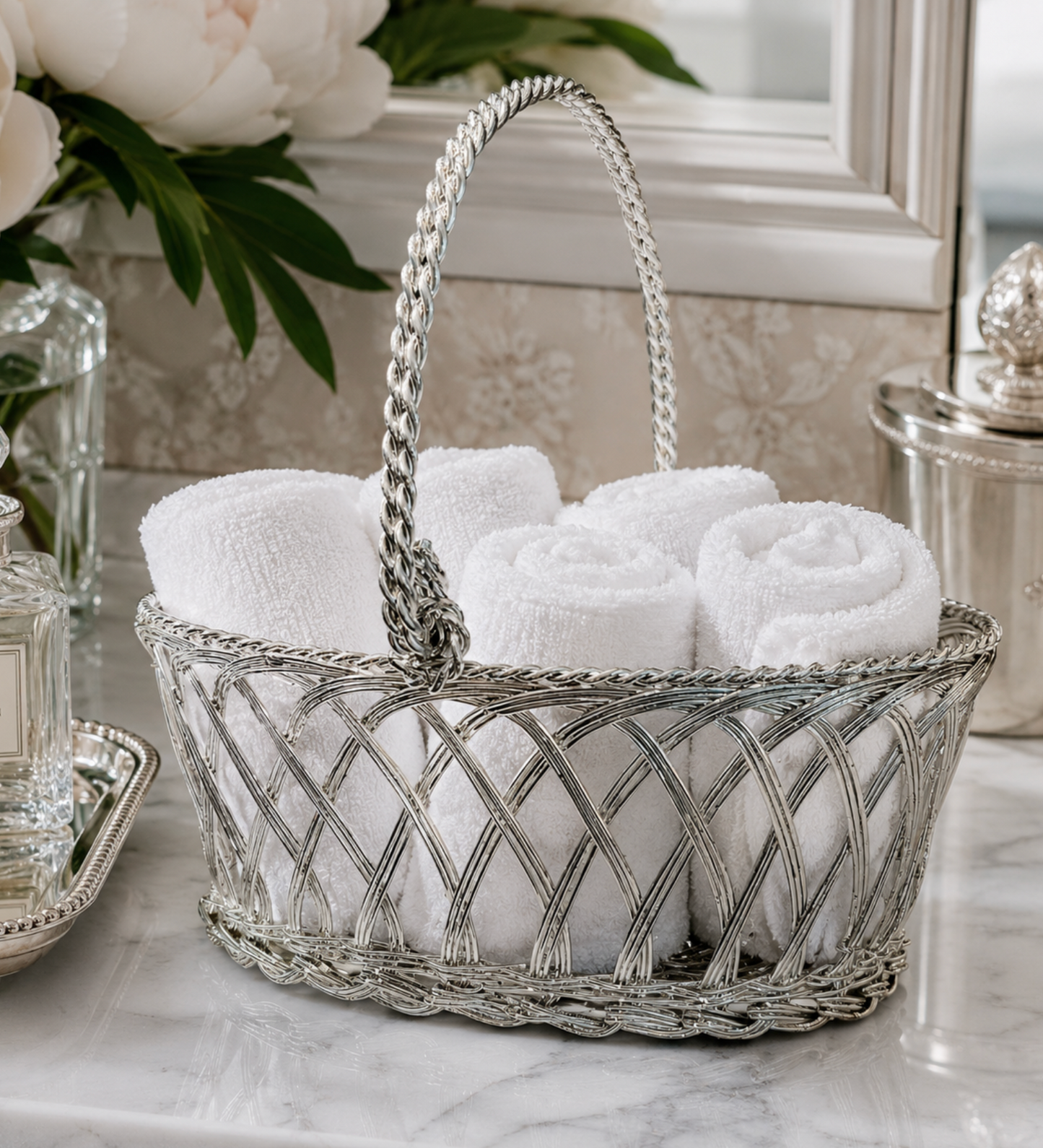 Vintage Silver Woven Wire Sweetmeat / Bonbon Basket