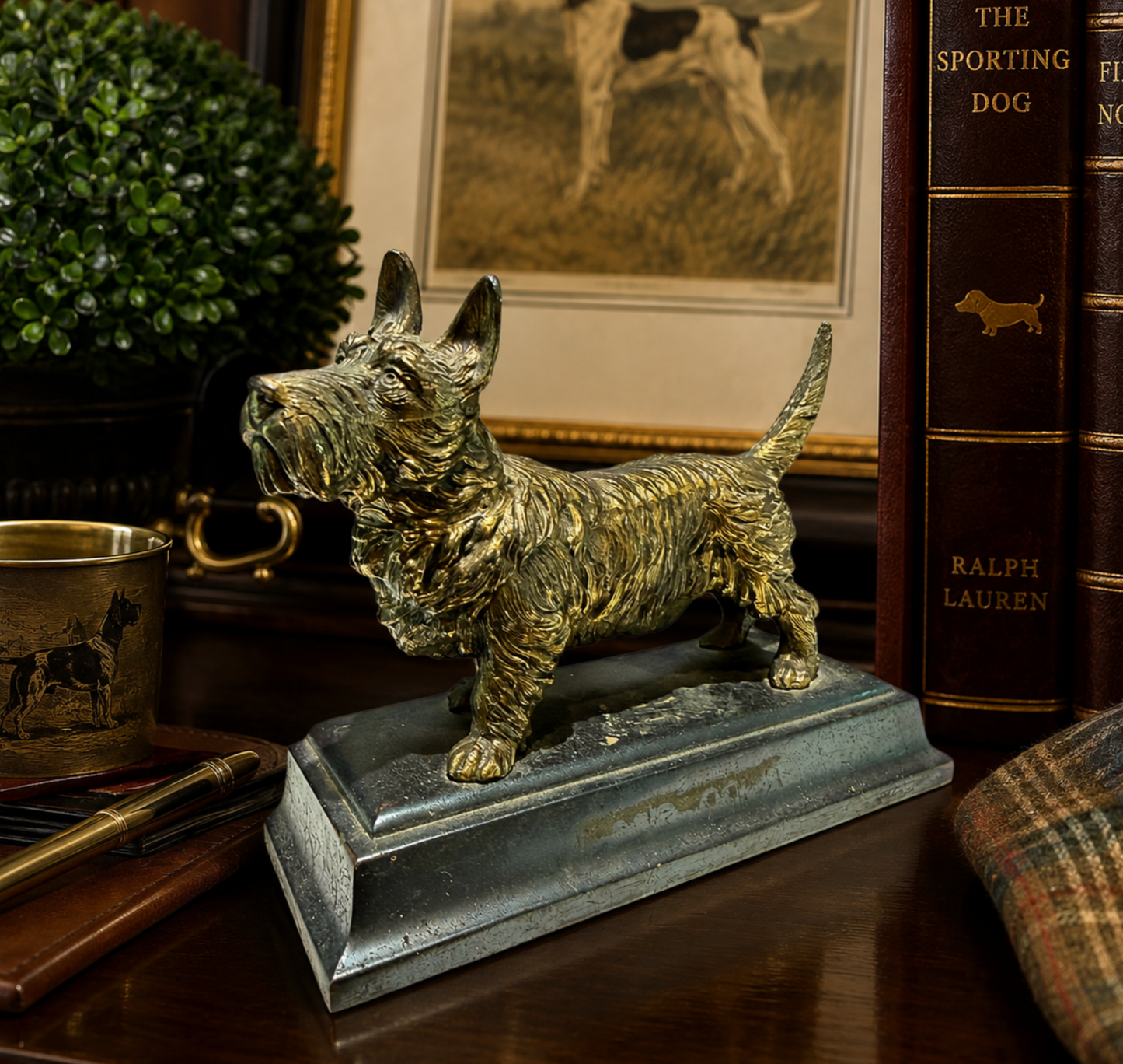Antique 1920s Pompeian Bronze Scottish Terrier Scottie Dog Bookend