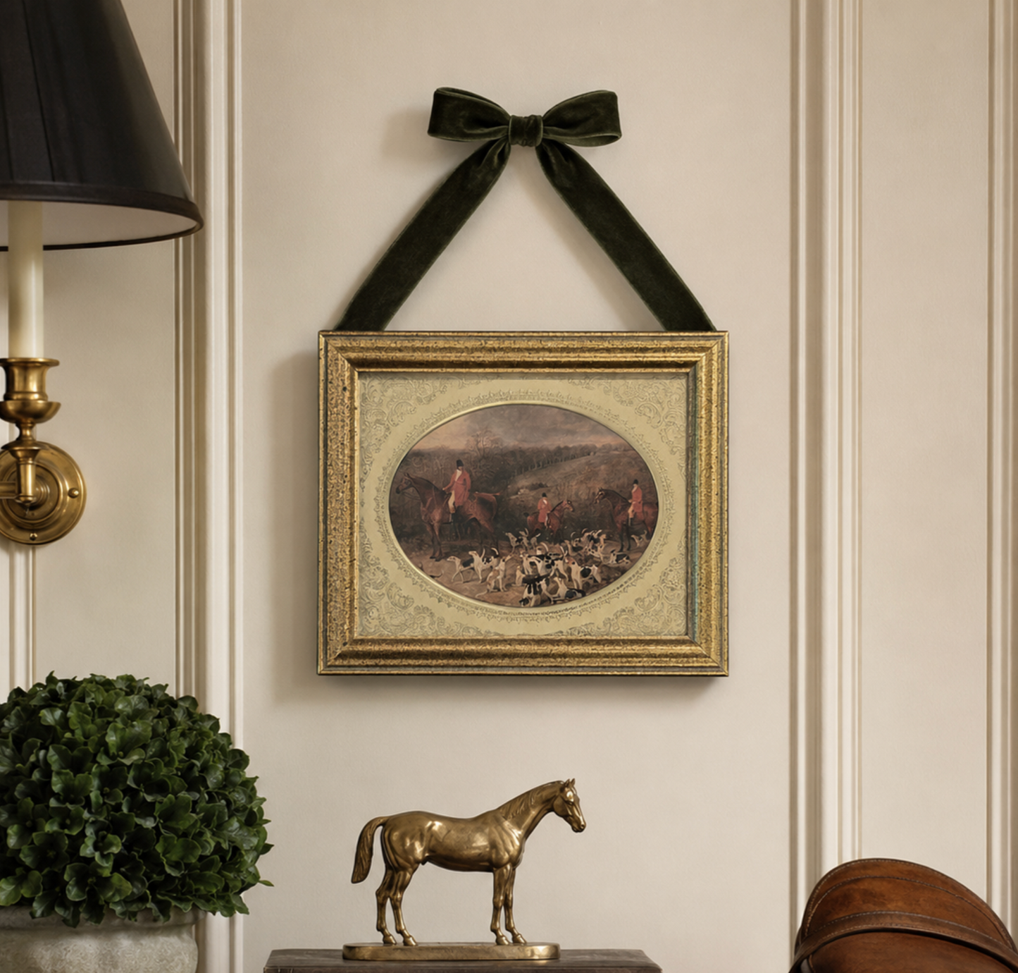 Antique Fox Hunt Framed Print with Hammered Copper Inset