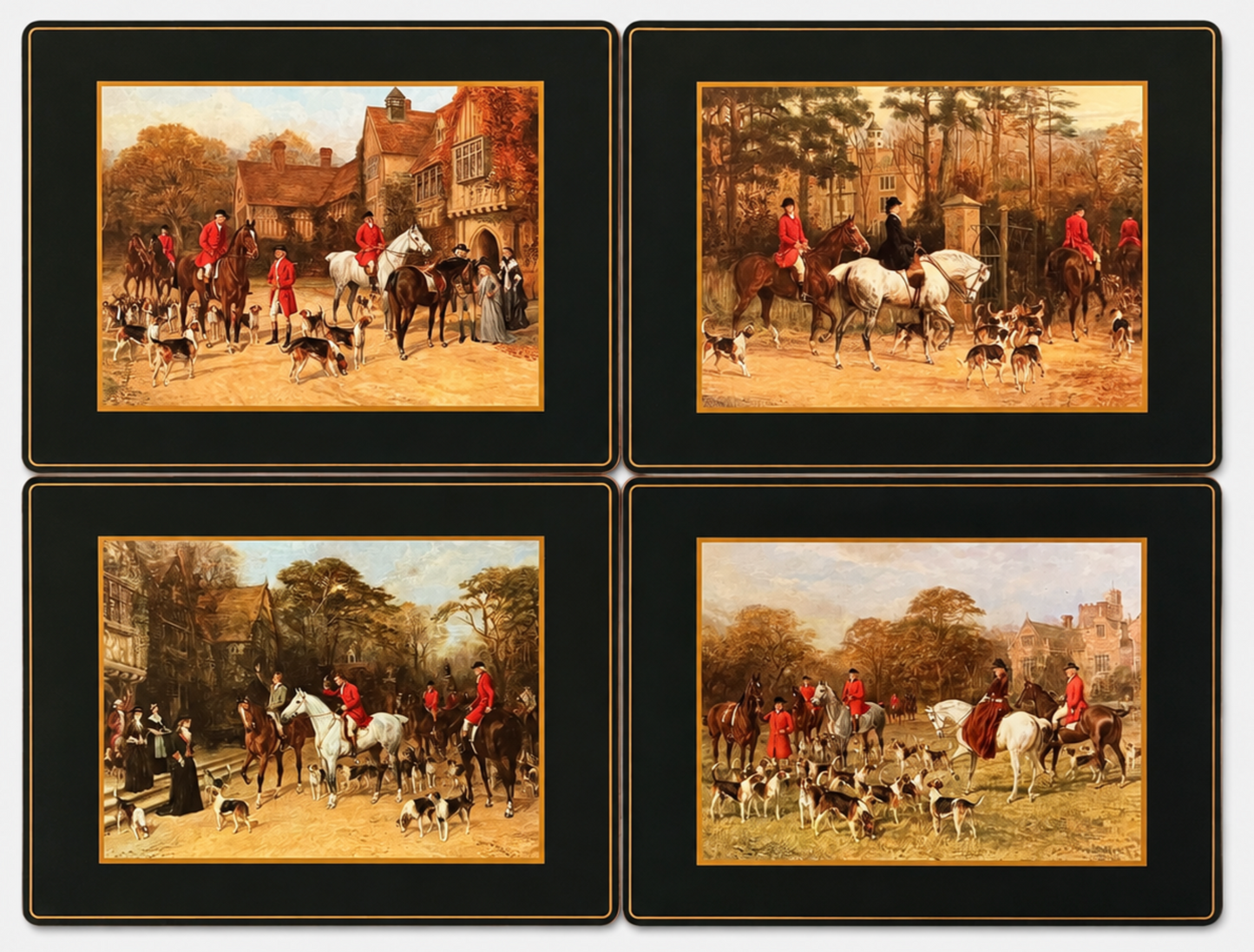 Vintage Pimpernel Tally Ho Fox Hunt Placemats – Boxed Set of 4, Large 16" x 12" Size, Made in England