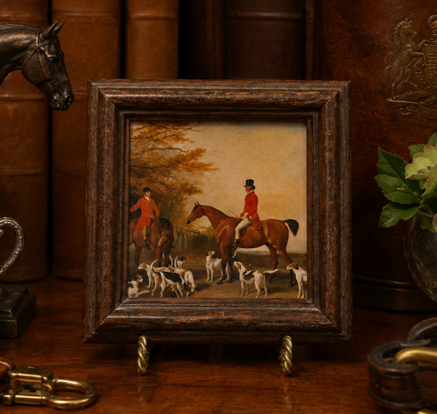 Vintage English Fox Hunt Sporting Scene — Textured Giclée in Original Wood Frame
