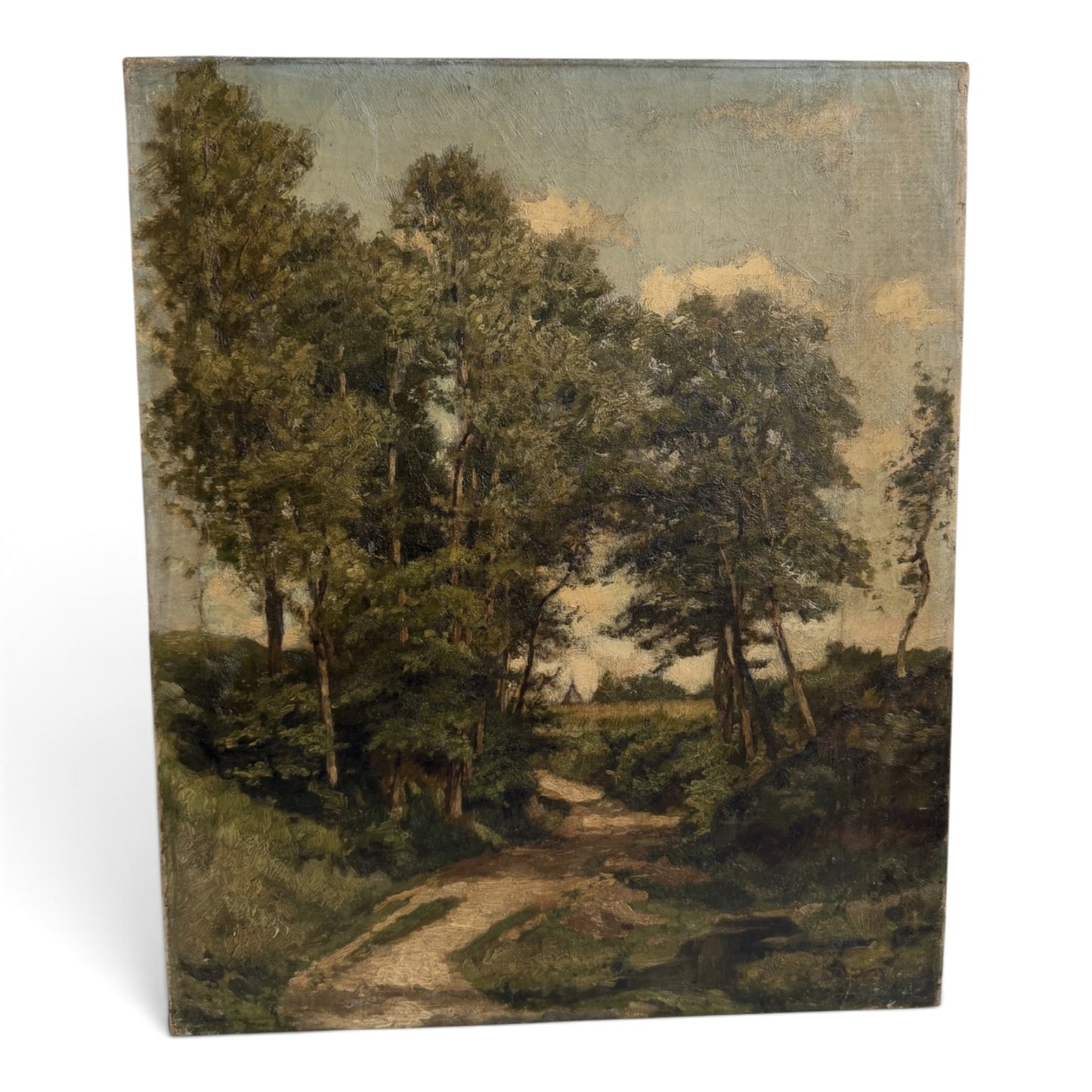 Antique English Original Oil Landscape Painting on Canvas, Signed