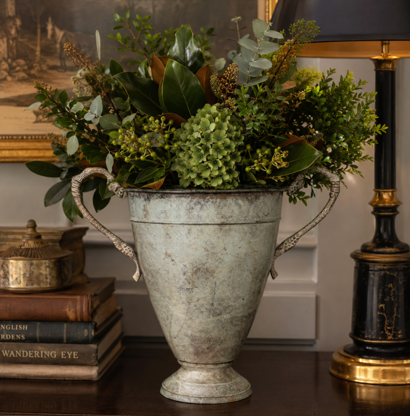 Antique French Verdigris Trophy Urn Champagne Cooler with Ornate Handles