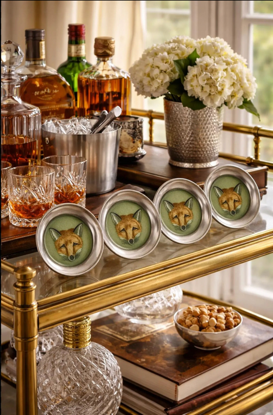 Vintage Stieff Pewter Fox Coasters – Set of Four
