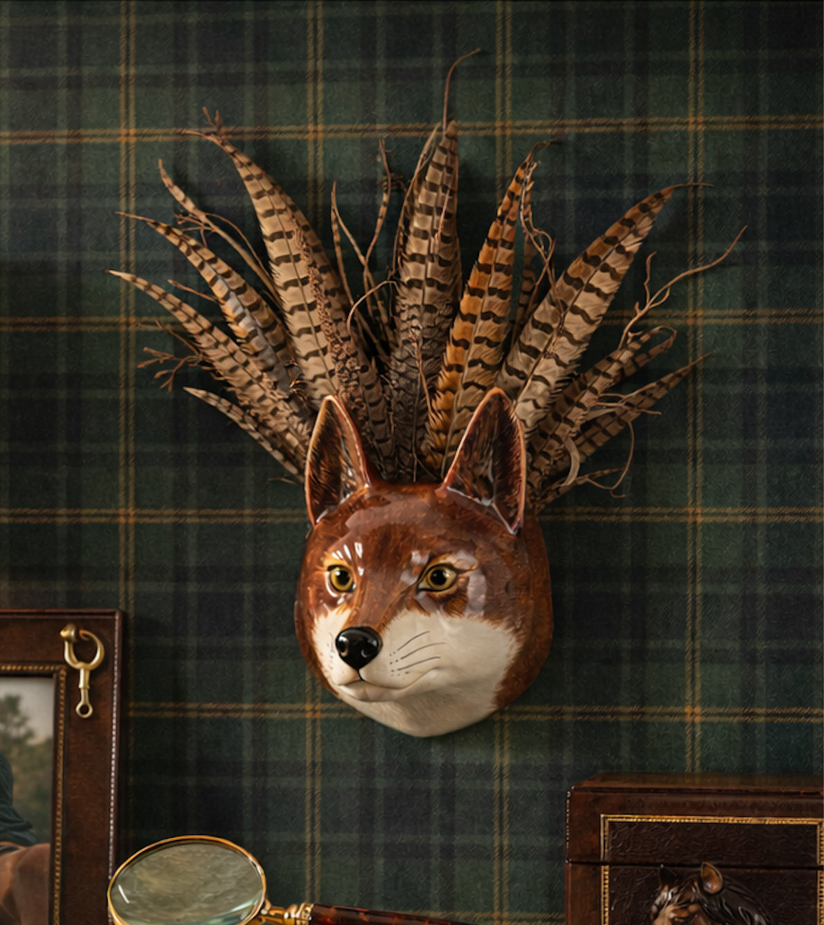 English Ceramic Fox Head Wall Mount - Handpainted