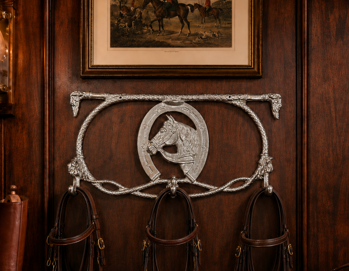 Antique Silver Metal Equestrian Wall Rack