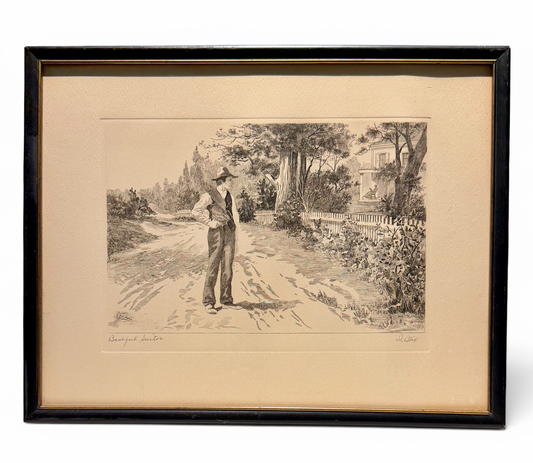 Antique Original Engraving "Bashful Suitor' by E. Brinkman - Artist Signed
