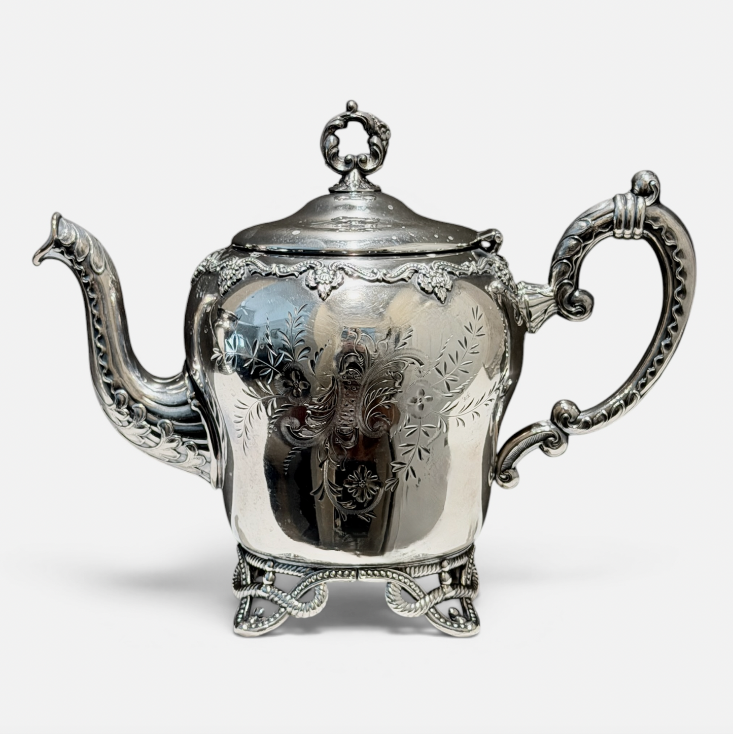 Rare Antique E.G. Webster & Sons Ornate Silver Teapot No. 48