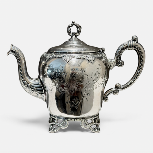 Rare Antique E.G. Webster & Sons Ornate Silver Teapot No. 48