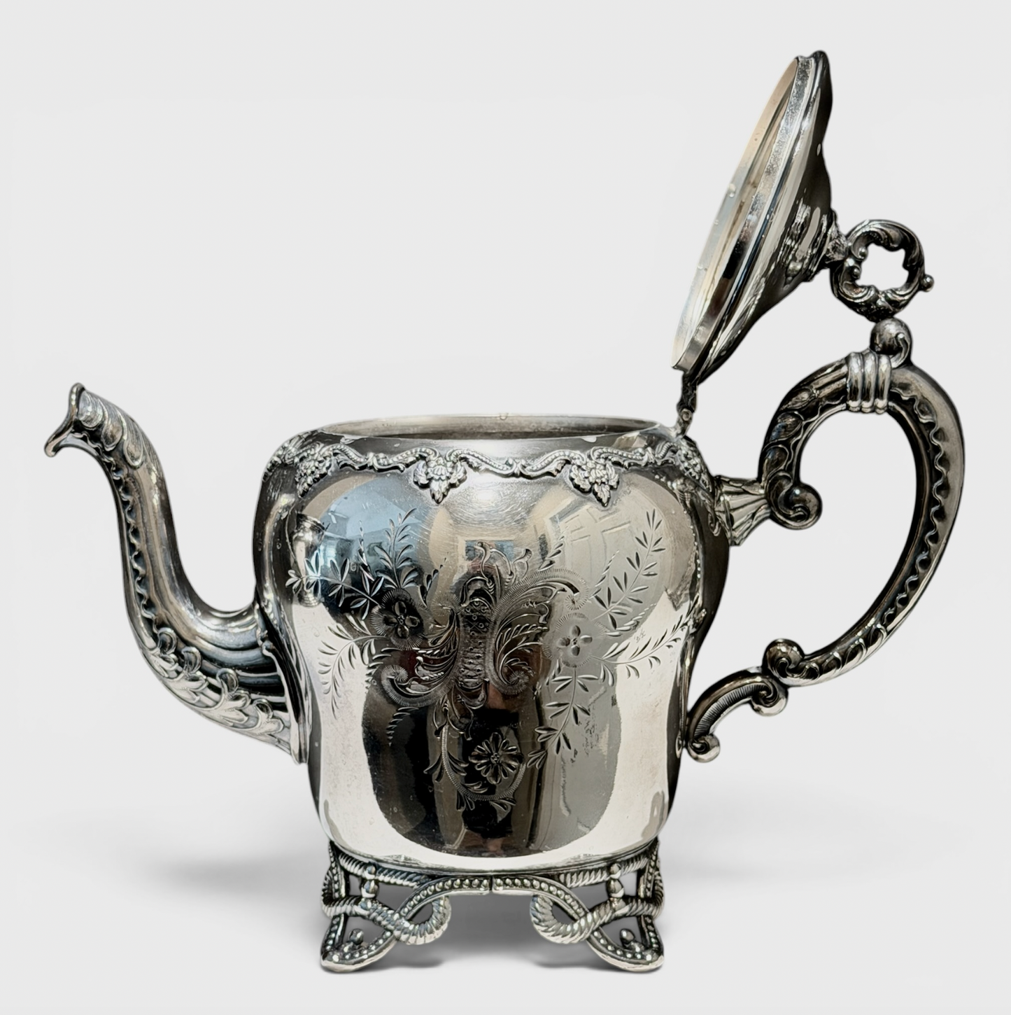 Rare Antique E.G. Webster & Sons Ornate Silver Teapot No. 48