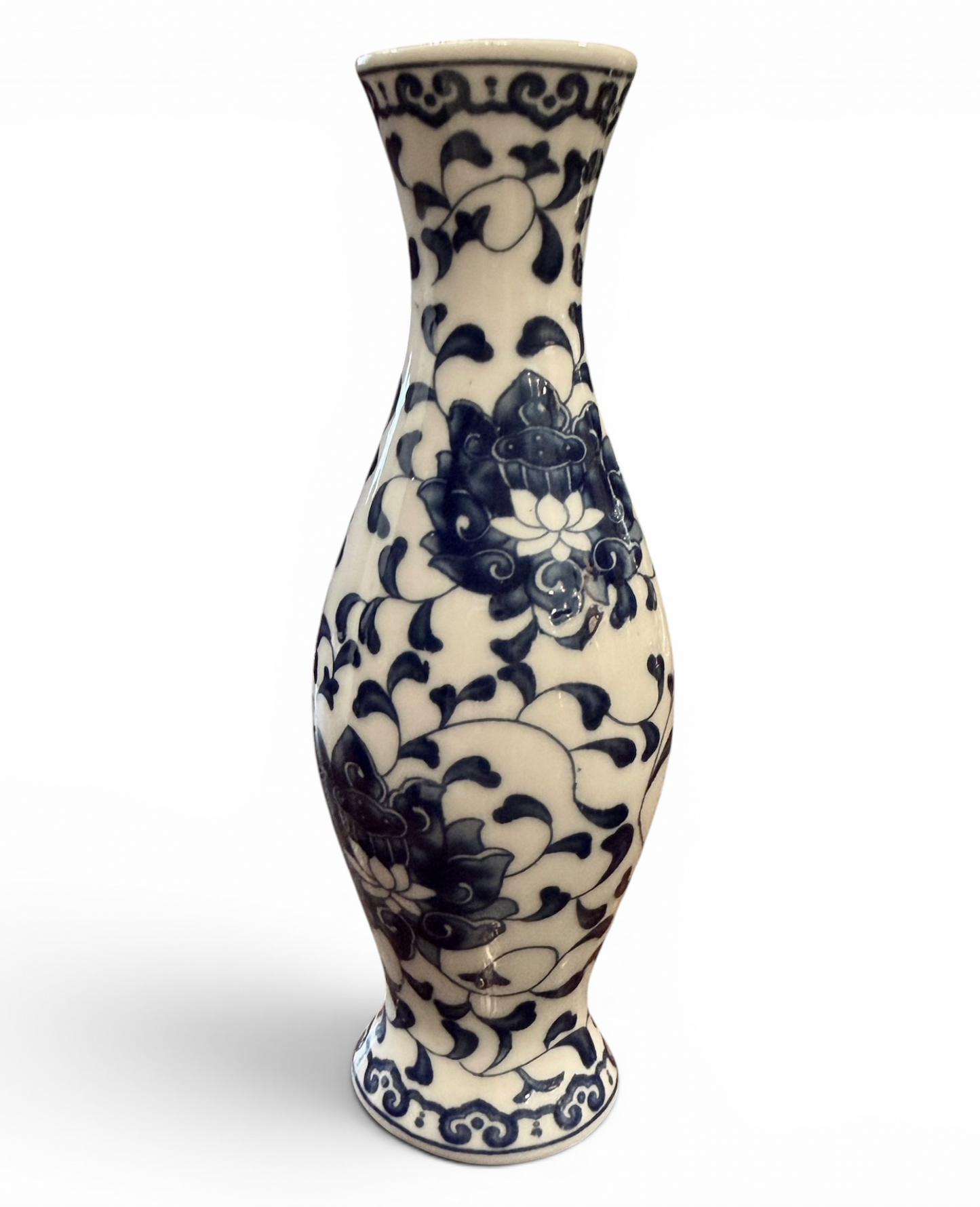 Vintage Porcelain Chinoiserie Fluted Bud Vase