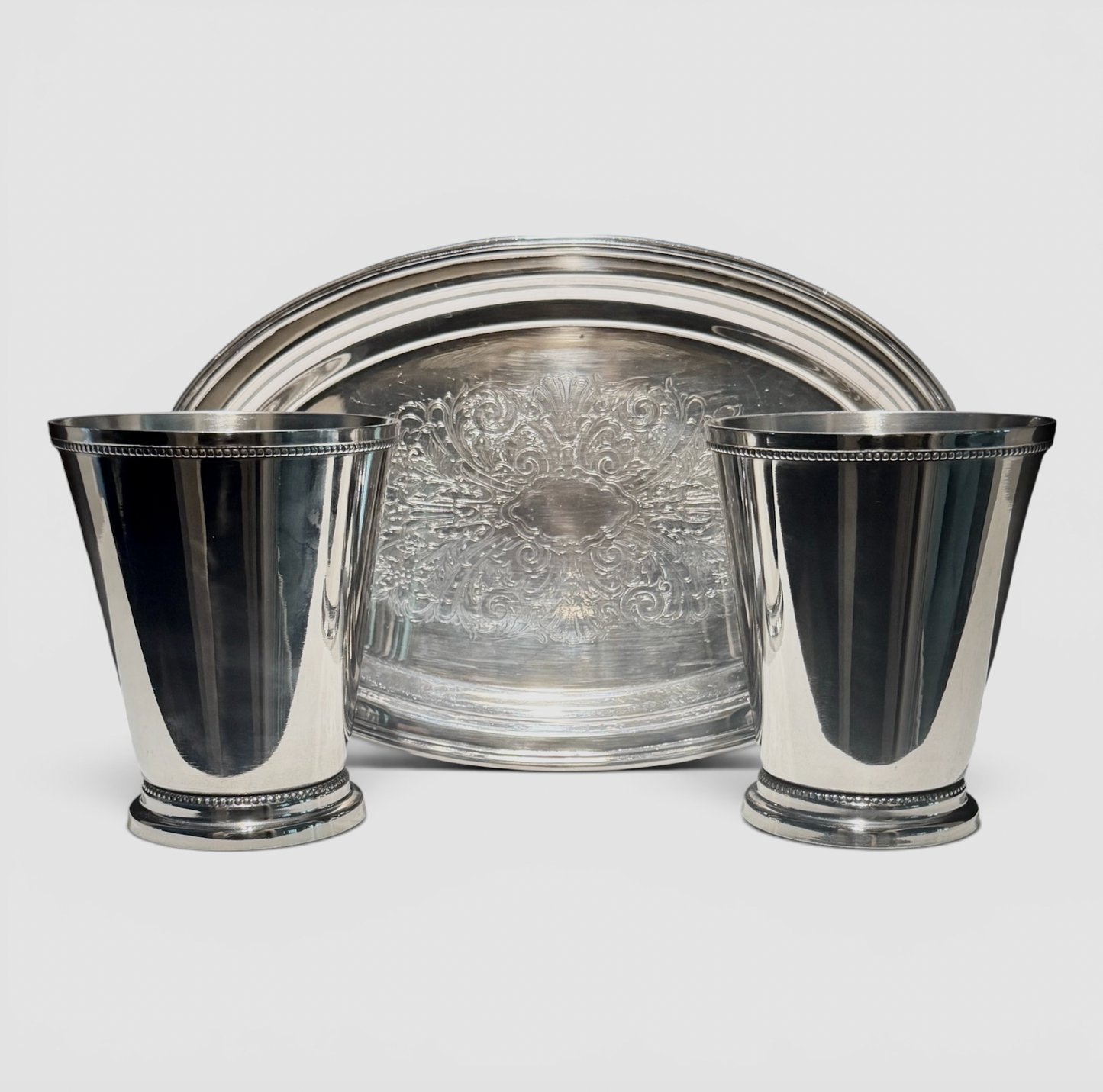 Curated Vintage Julep Cup & Silver Tray Set