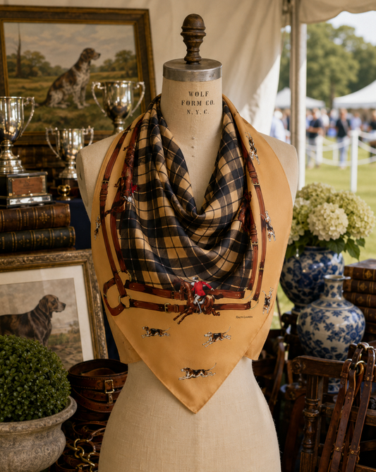 Vintage Ralph Lauren Plaid Fox Hunting Silk Scarf
