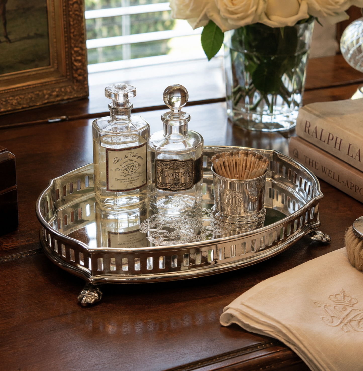 Vintage Silver Vanity Gallery Tray