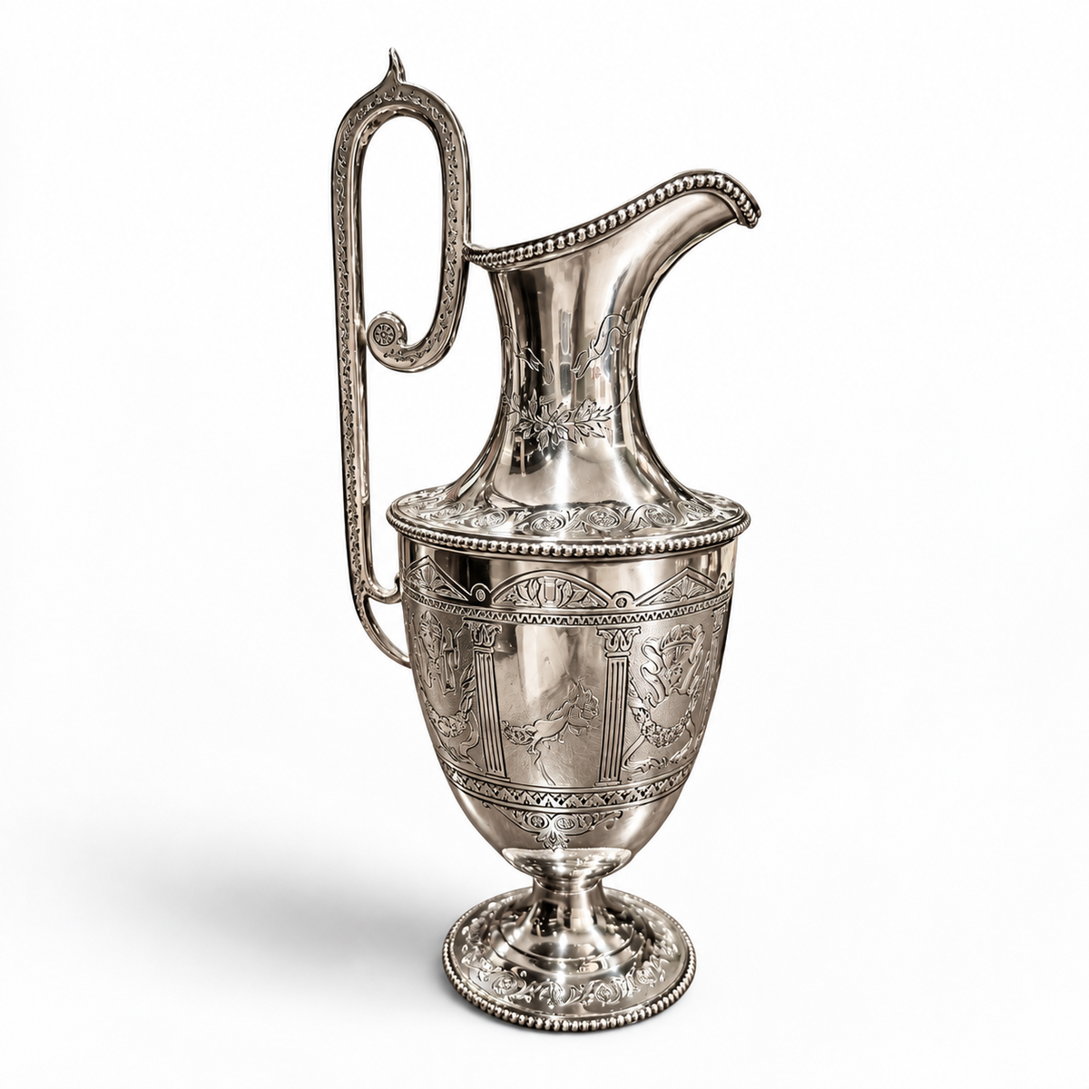 Vintage Neoclassical Silverplate Ewer with Ornate Engraving