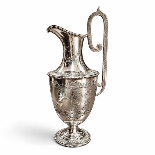 Vintage Neoclassical Silverplate Ewer with Ornate Engraving