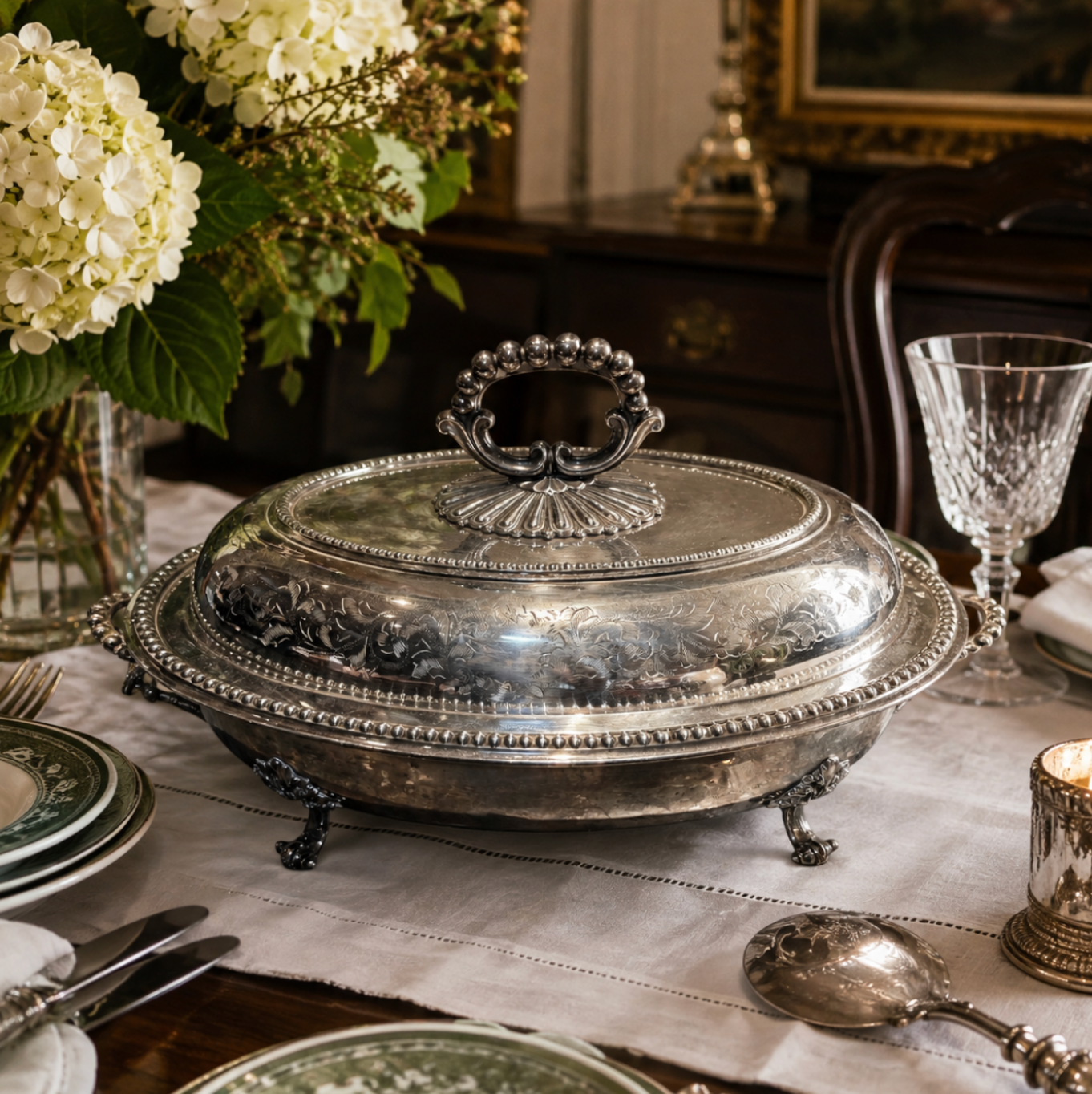 Vintage Sheridan Silver Engraved Warming Dish