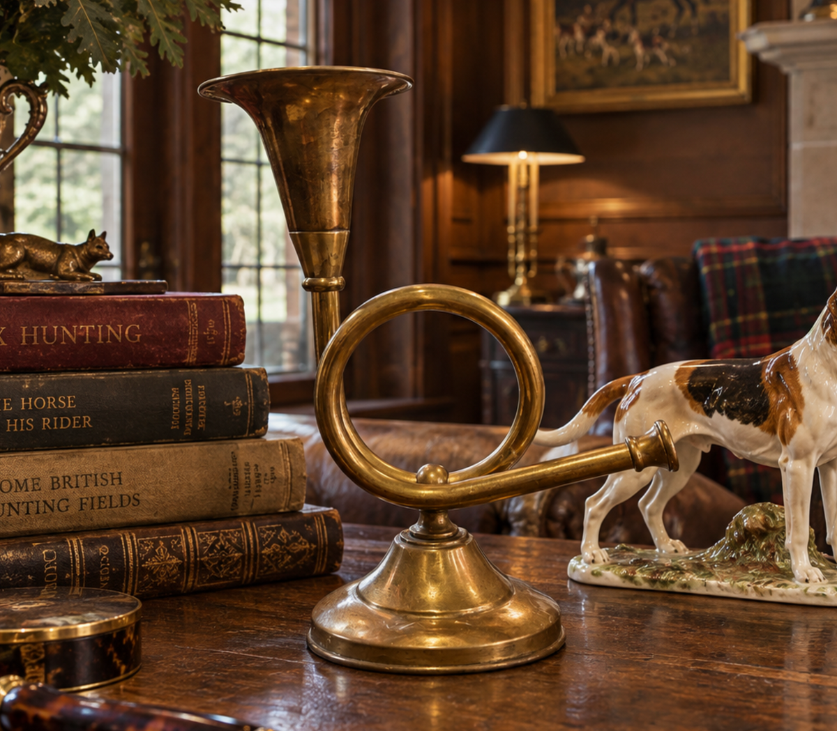 Vintage Solid Brass Hunt Horn Candelabra