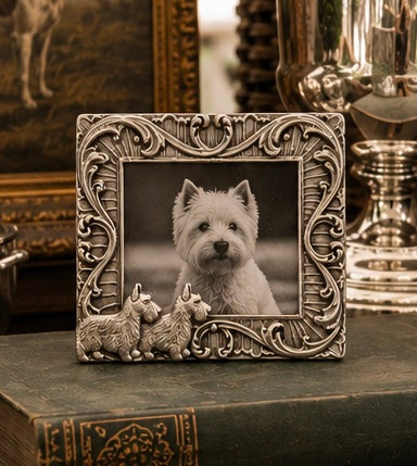 Vintage Stering Pewter Terrier Dogs Picture Frame by Elias