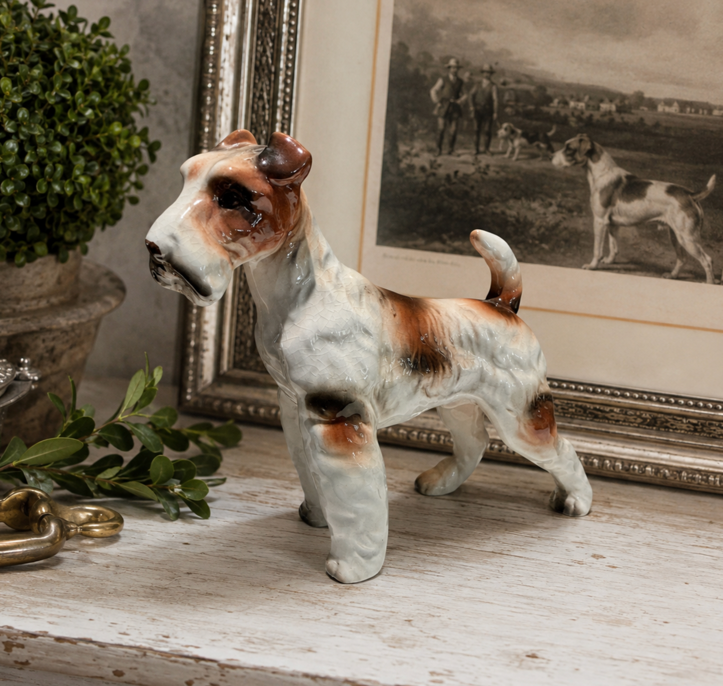 Vintage Ceramic Wire Fox Terrier Figurine