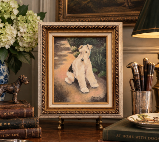 Vintage Wire Fox Terrier Original Oil Painting, Signed & Framed
