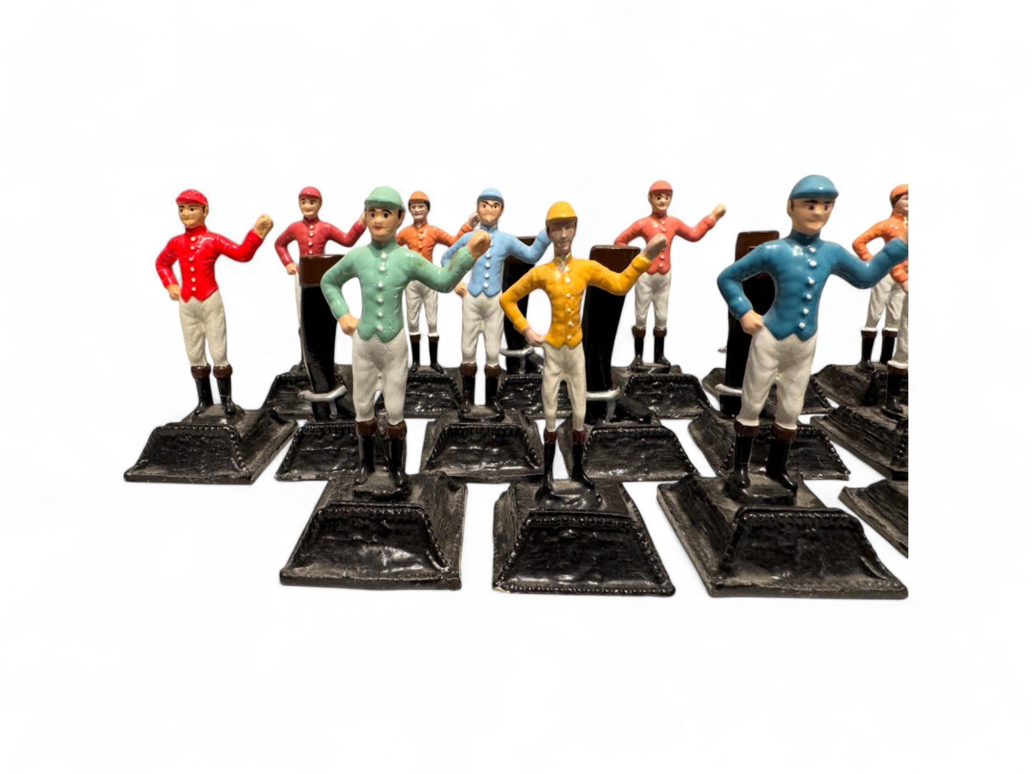 Antique Set of 21 "21 Club" Hand Painted Metal Jockey Place Card Holders