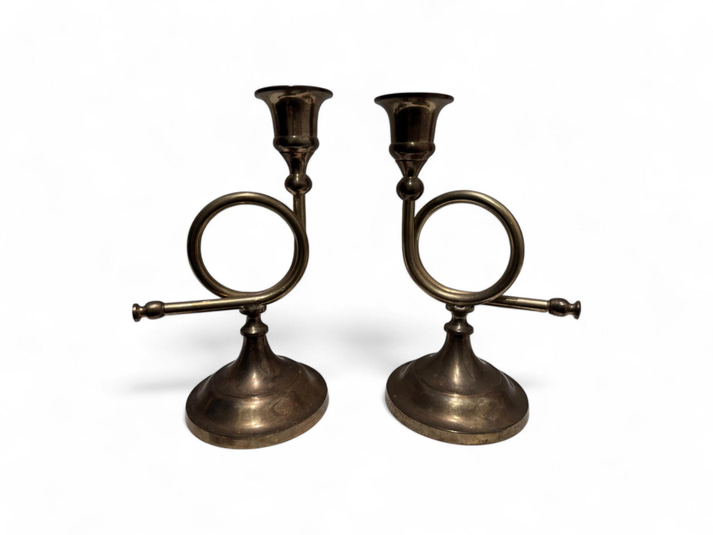 Pair of Antique Brass Candlestick Lamps with Rose Pleated Shades