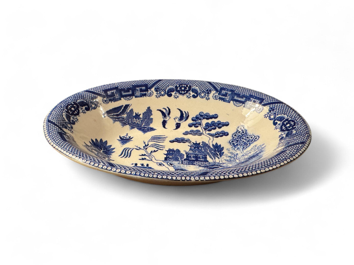 Large Antique Blue Willow Ironstone Bowl