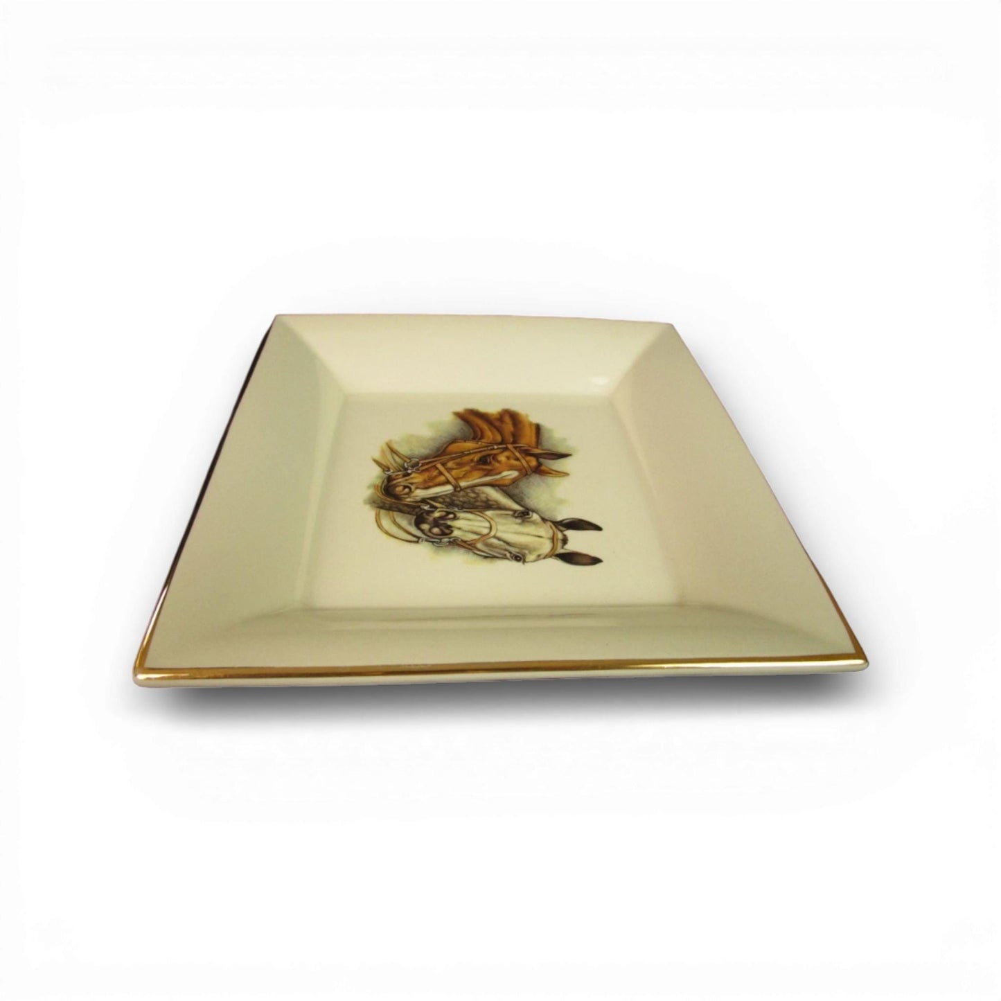 Vintage Hand Painted HERMES-style Equestrian Trinket Dish