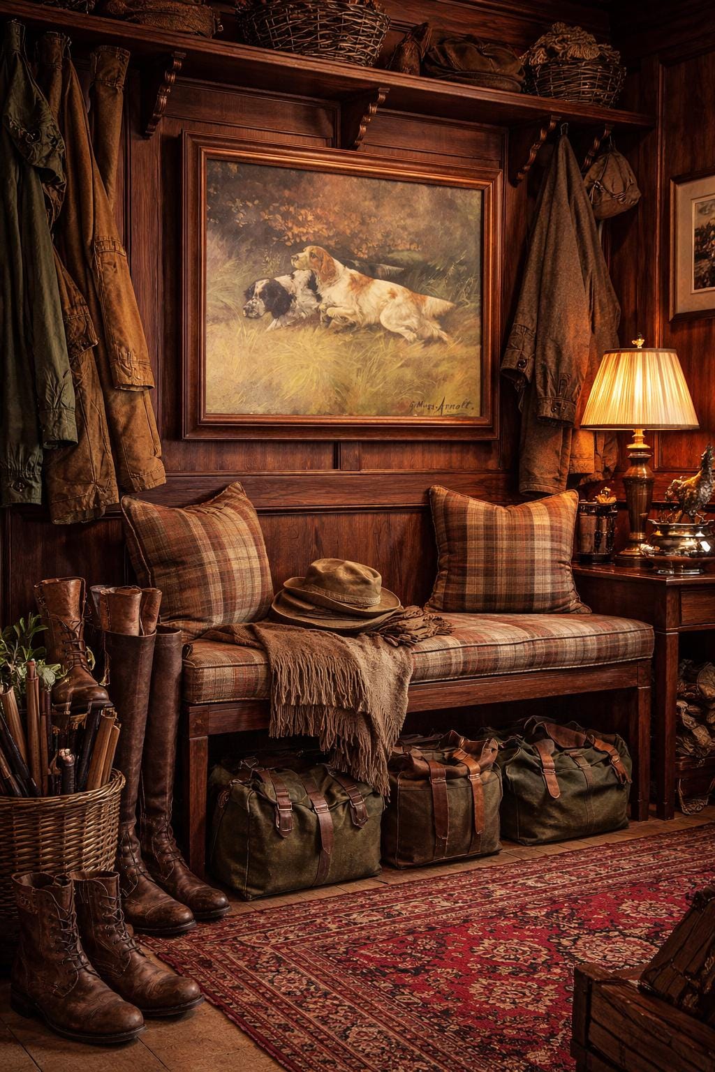 Vintage Framed & Signed Lithograph by Gustav Muss-Arnolt of Two Hunting Dogs in a Meadow