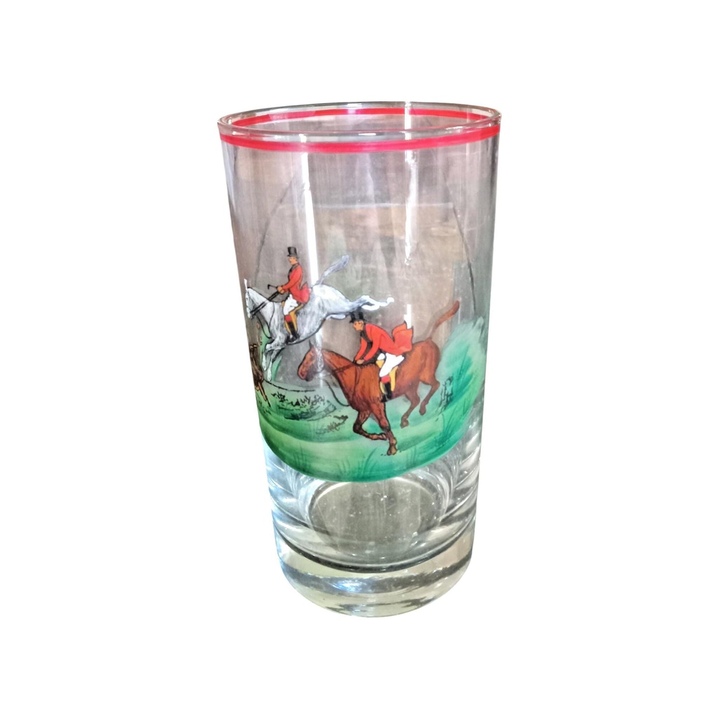Antique Fox Hunt Master Highball Glass with Red Rim
