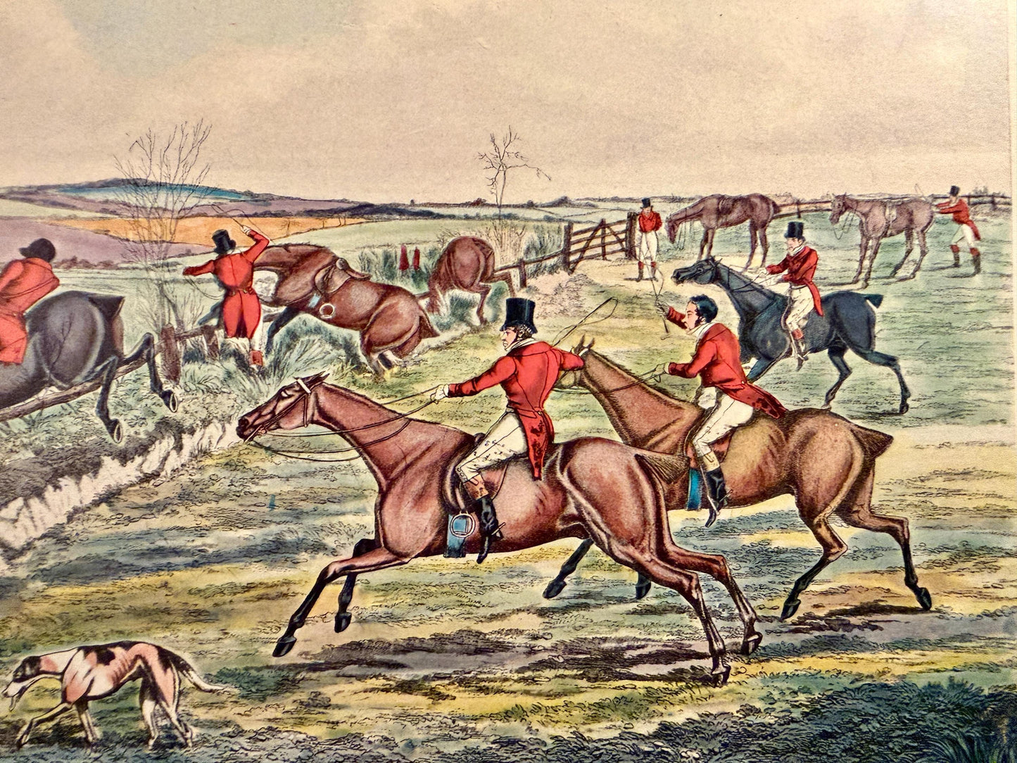 Antique Henry Thomas Aiken Fox Hunting Engraving Lithograph Print - "Hunting Qualifications: Creeping a Finish"