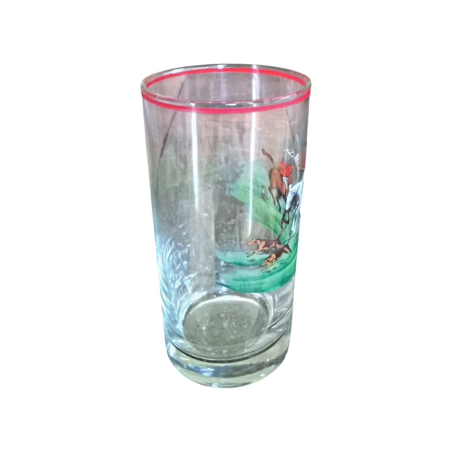 Antique Fox Hunt Master Highball Glass with Red Rim