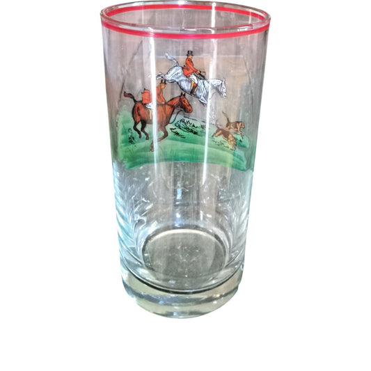 Antique Fox Hunt Master Highball Glass with Red Rim