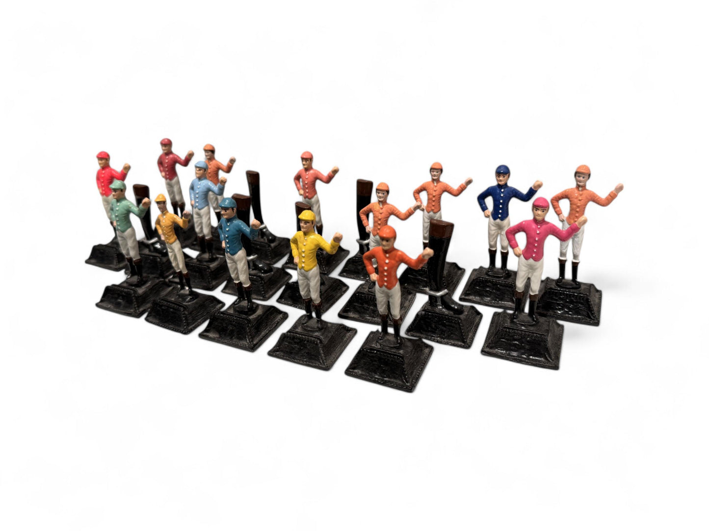 Antique Set of 21 "21 Club" Hand Painted Metal Jockey Place Card Holders