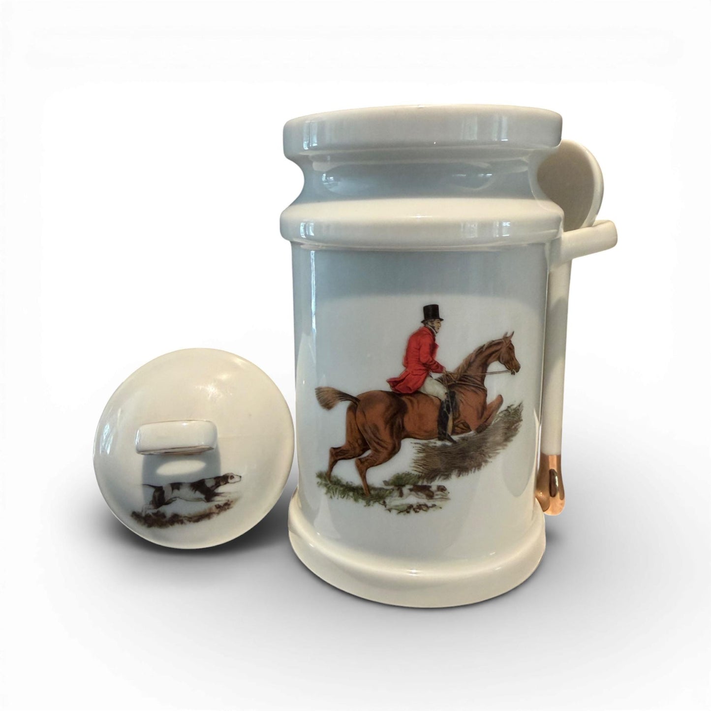 Vintage “The Huntsman” Bone China Equestrian Mug & Lidded Canister Set
