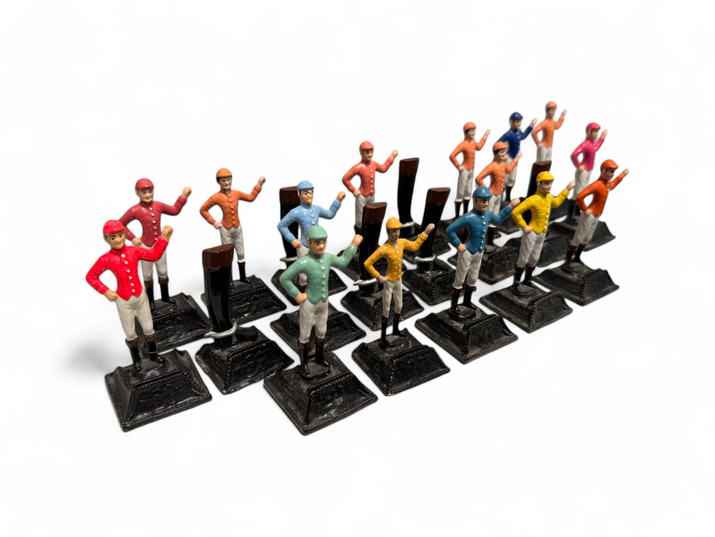 Antique Set of 21 "21 Club" Hand Painted Metal Jockey Place Card Holders