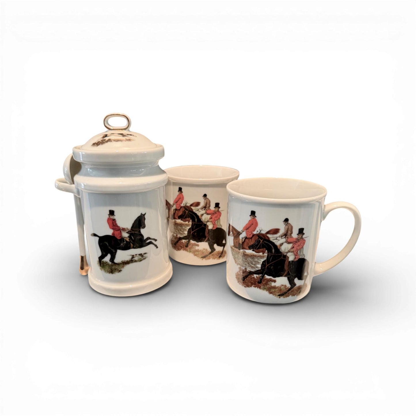 Vintage “The Huntsman” Bone China Equestrian Mug & Lidded Canister Set